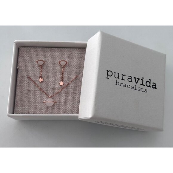 Pura Vida Rose Gold Saturn Necklace & Star Earrings Jewelry Set - Picture 1 of 3